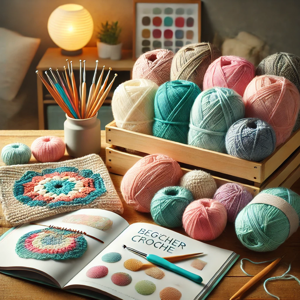 Best crochet kits for beginners, featuring colorful yarn, crochet hooks, and an instructional guide for easy crafting.