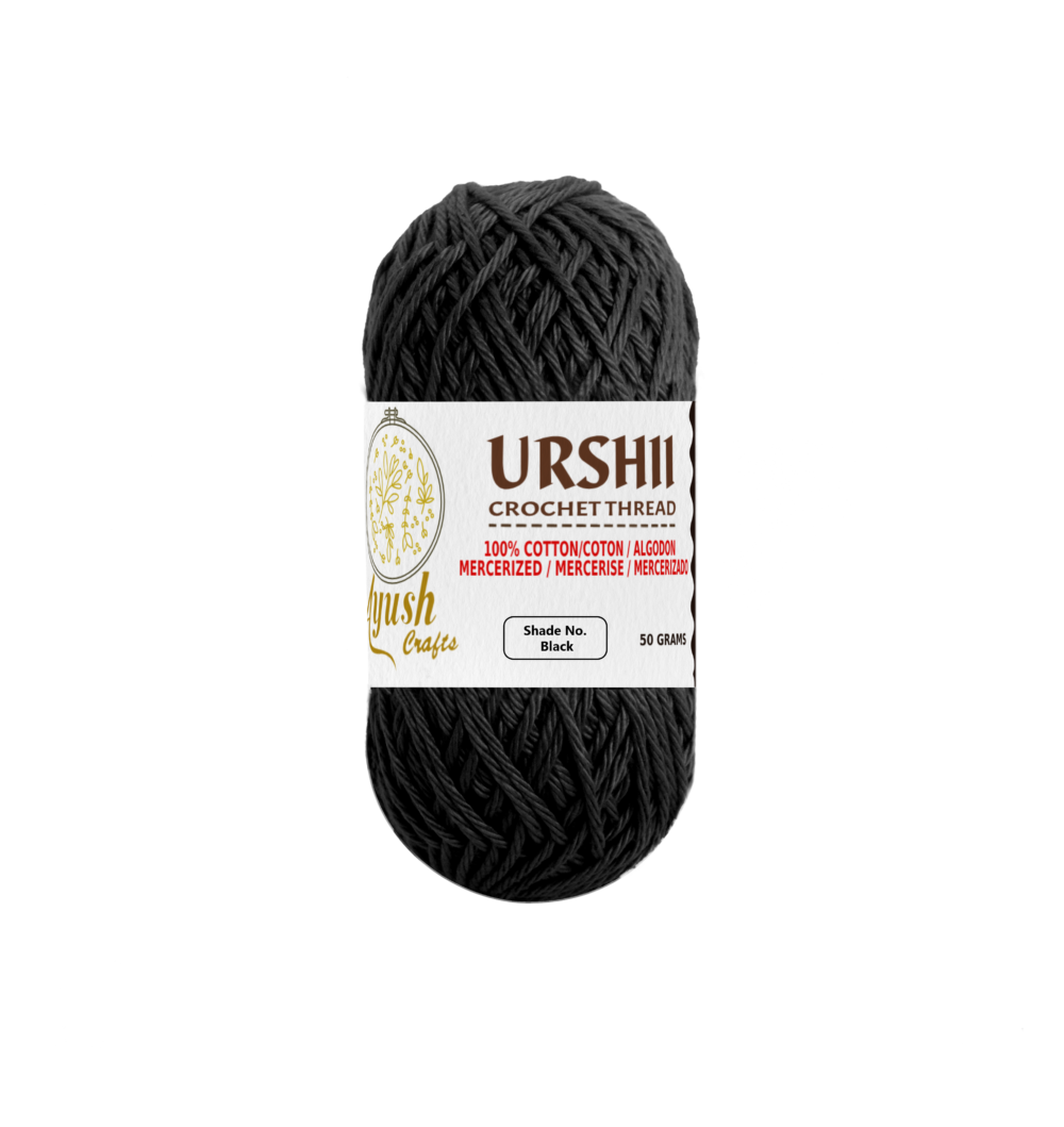 Ayush Crafts URSHII 100% Mercerized Cotton Thread – Soft & Durable 4-Ply Yarn for Hand Knitting, Crochet, Quilting & Embroidery | 50g Craft Ball (Black)