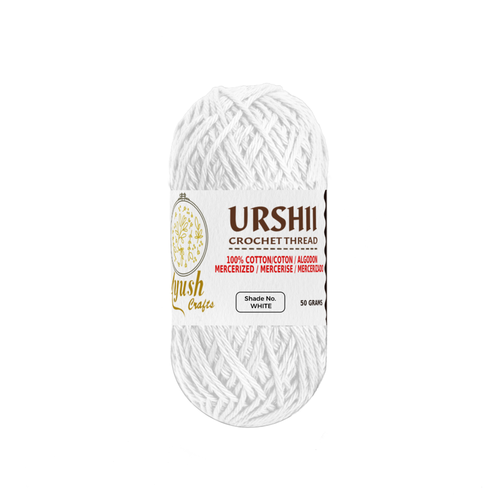 Ayush Crafts URSHII 100% Mercerized Cotton Thread – Soft & Durable 4-Ply Yarn for Hand Knitting, Crochet, Quilting & Embroidery | 50g Craft Ball (White)